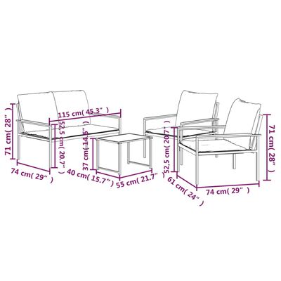 vidaXL 4 Piece Garden Lounge Set with Cushions Anthracite Steel