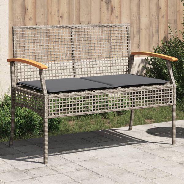 vidaXL Garden Bench with Cushion Grey Poly Rattan Acacia Wood