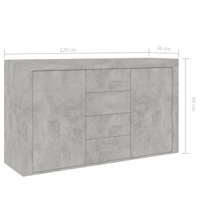 vidaXL Sideboard Concrete Grey 120x36x69 cm Engineered Wood