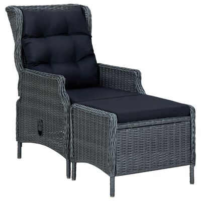 vidaXL Reclining Garden Chair with Footstool Poly Rattan Dark Grey