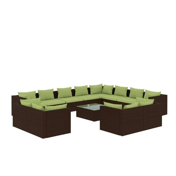vidaXL 13 Piece Garden Lounge Set with Cushions Brown Poly Rattan
