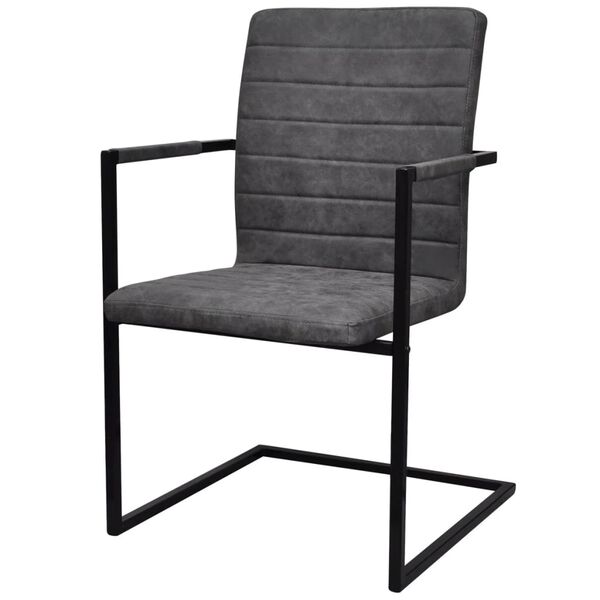 vidaXL Cantilever Dining Chairs 2 pcs Dark Grey Faux Leather