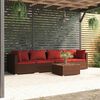 vidaXL 5 Piece Garden Lounge Set with Cushions Poly Rattan Brown