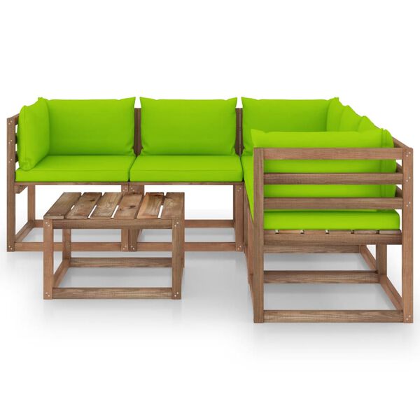 vidaXL 6 Piece Garden Lounge Set Bright Green Cushion Impregnated Pinewood