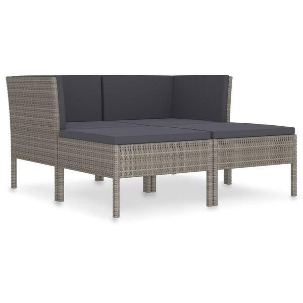 vidaXL 4 Piece Garden Lounge Set with Cushions Poly Rattan Grey