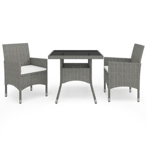 vidaXL Dining Set | Grey | Poly Rattan | Small |  Removable Covers  | Dining Set