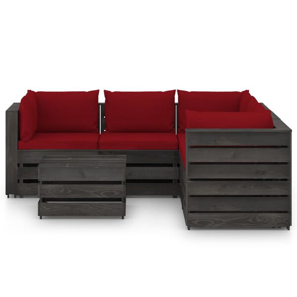 vidaXL 6 Piece Garden Lounge Set with Cushions Grey Impregnated Wood