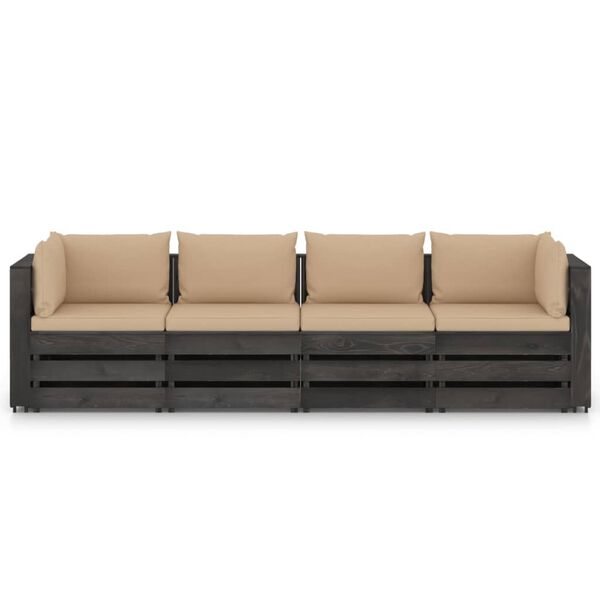 vidaXL 4-Seater Garden Sofa with Cushions Grey Impregnated Wood