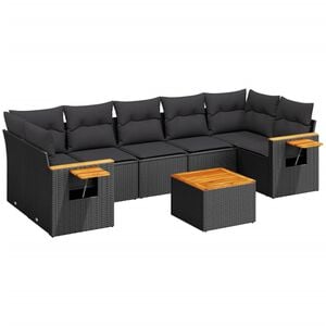 vidaXL 8 Piece Garden Sofa Set with Cushions Black Poly Rattan