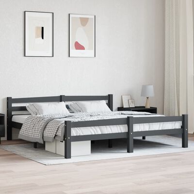 vidaXL Bed Frame Dark Grey Solid Pinewood 180x200 cm Super King