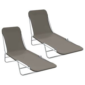 vidaXL Folding Sun Loungers 2 pcs Steel and Fabric Grey