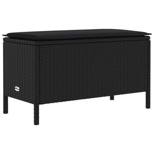 vidaXL Garden Footstool with Pillow Black 80 x 38 x 45 cm PE Rattan