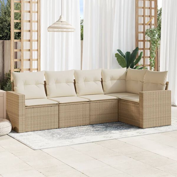 vidaXL 5 Piece Garden Sofa Set with Cushions Beige Poly Rattan