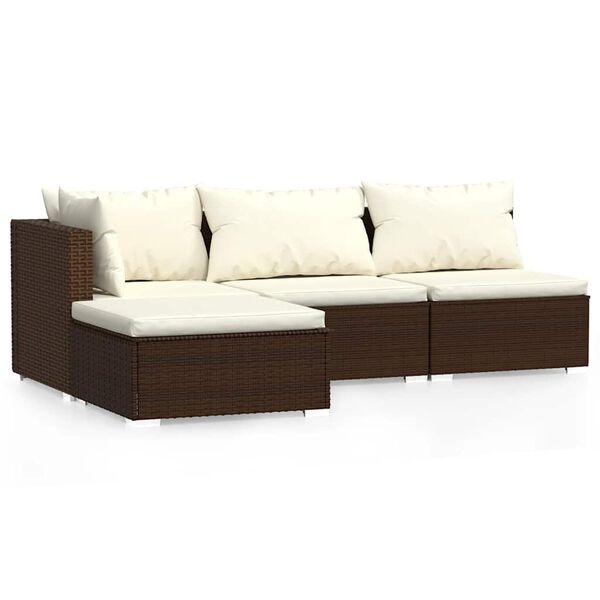 vidaXL 4 Piece Garden Lounge Set with Cushions Brown Poly Rattan