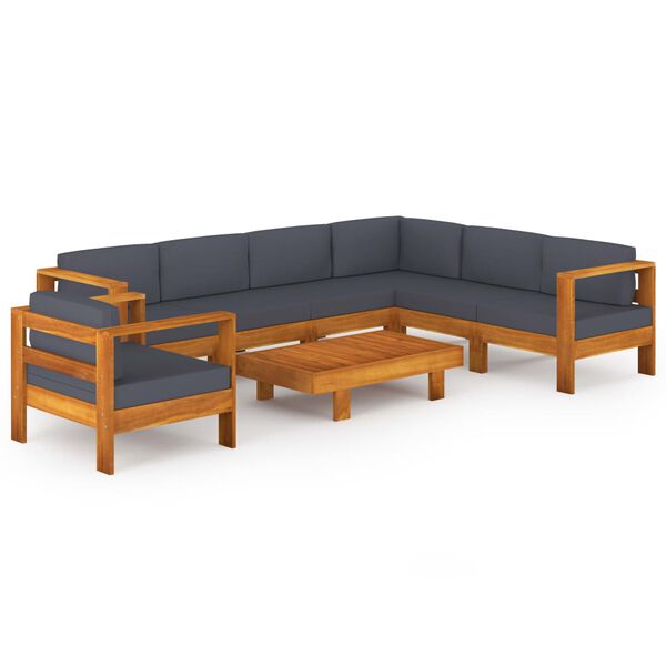 vidaXL 8 Piece Garden Lounge Set with Dark Grey Cushions Acacia Wood