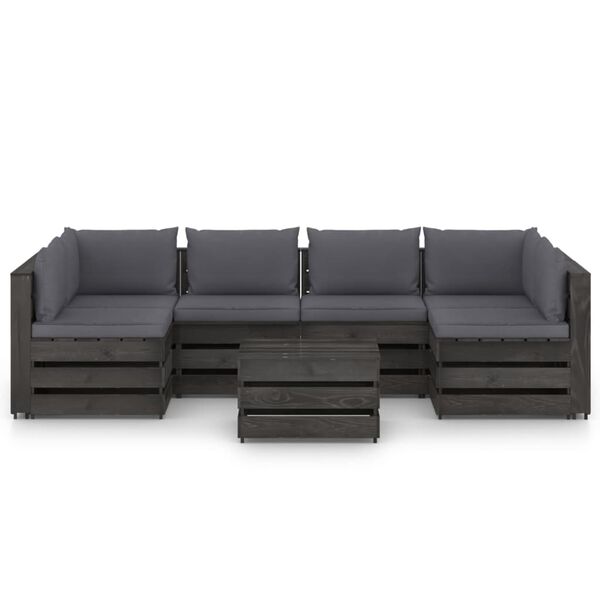vidaXL 7 Piece Garden Lounge Set with Cushions Grey Impregnated Wood