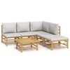vidaXL 6 Piece Garden Lounge Set with Light Grey Cushions Bamboo