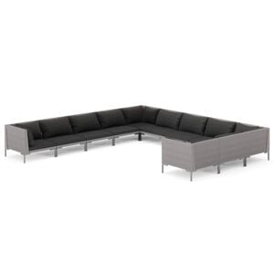 vidaXL 11 Piece Garden Lounge Set with Cushions Poly Rattan Dark Grey