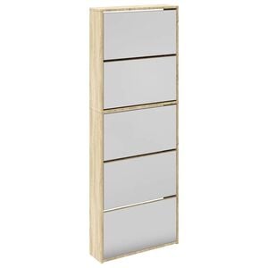 vidaXL Shoe Cabinet 5-Layer Mirror Oak 63x17x169,5 cm