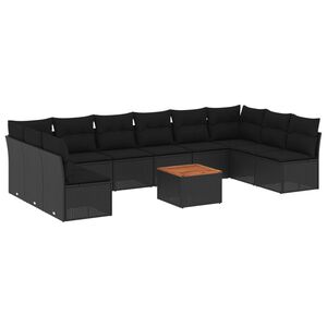vidaXL 11 Piece Garden Sofa Set with Cushions Black Poly Rattan