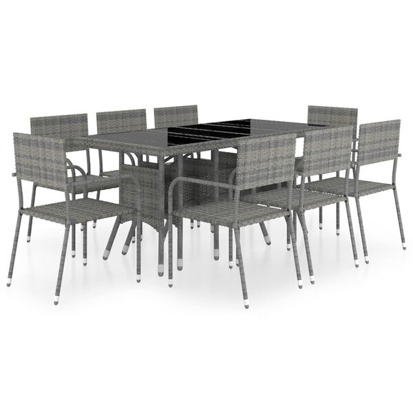 vidaXL 9 Piece Garden Dining Set Poly Rattan Anthracite & Grey