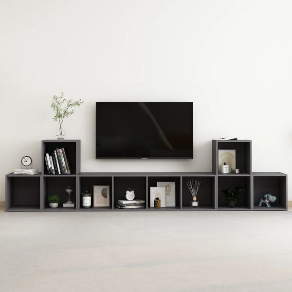 vidaXL 5 Piece TV Cabinet Set Grey Engineered Wood