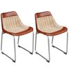 vidaXL Dining Chairs 2 pcs Brown and Beige Real Leather and Canvas
