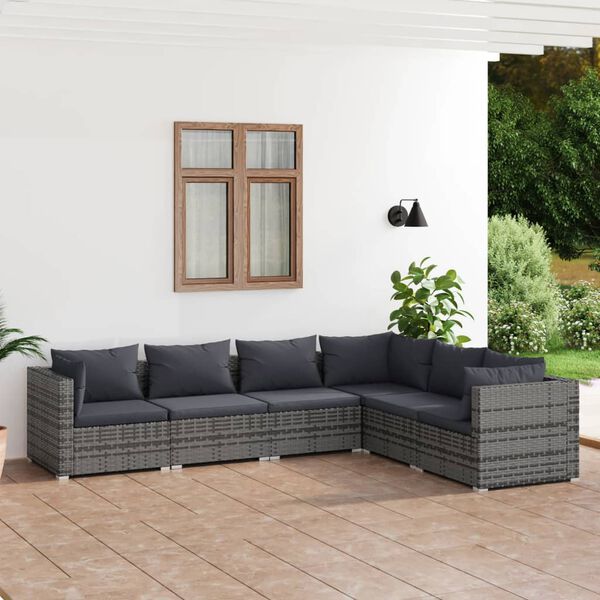 vidaXL 6 Piece Garden Lounge Set with Cushions Poly Rattan Grey