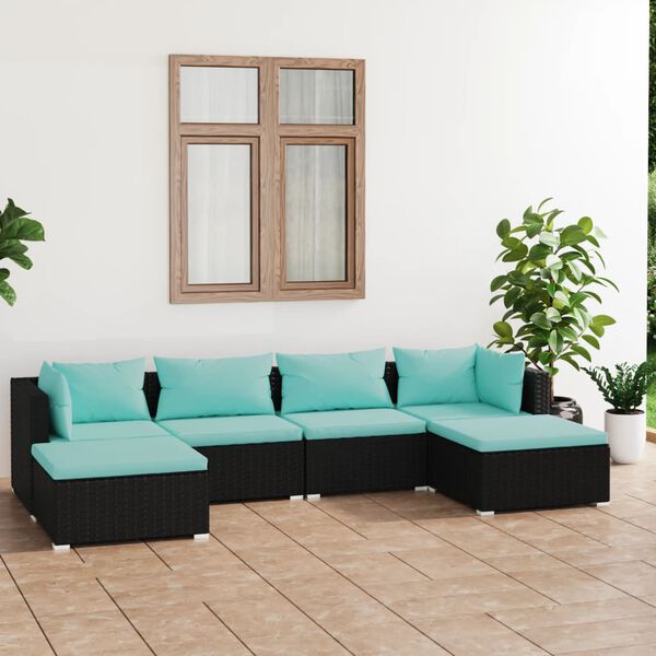 vidaXL 6 Piece Garden Lounge Set with Cushions Poly Rattan Black