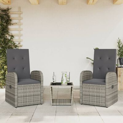 vidaXL 3 Piece Garden Dining Set with Cushions Grey Poly Rattan