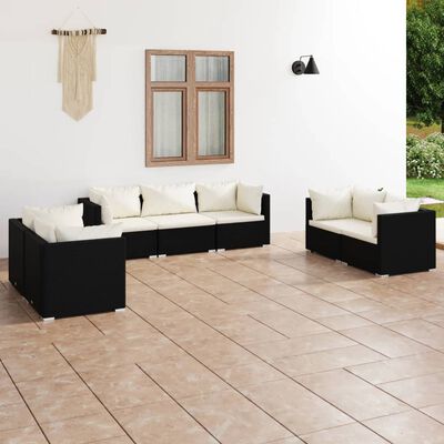 vidaXL 7 Piece Garden Lounge Set with Cushions Poly Rattan Black