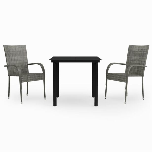vidaXL 3 Piece Garden Dining Set Grey and Black