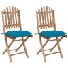 vidaXL Folding Chairs 2 pcs with Cushions Bamboo
