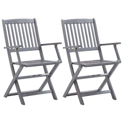 vidaXL Folding Outdoor Chairs 2 pcs with Cushions Solid Acacia Wood (46333+314887)
