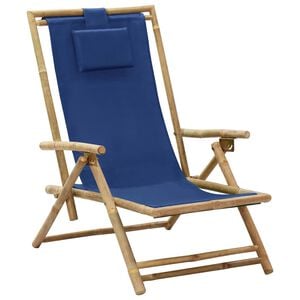 vidaXL Reclining Folding Chair Navy Blue Bamboo and Fabric
