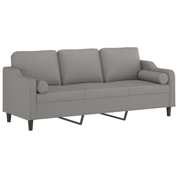 vidaXL 3-Seater Sofa with Pillows&Cushions Light Grey 210 cm Fabric