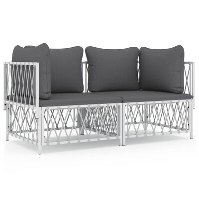 vidaXL 2 Piece Garden Lounge Set with Cushions White Steel