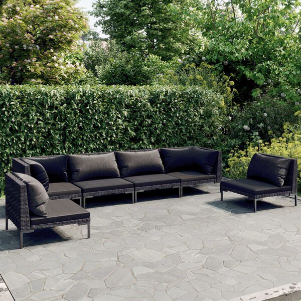 vidaXL 6 Piece Garden Lounge Set with Cushions Poly Rattan Dark Grey