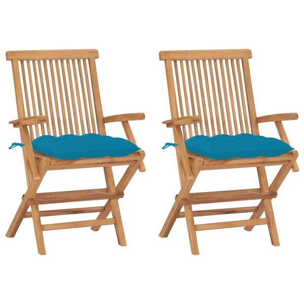 vidaXL Garden Chairs with Light Blue Cushions 2 pcs Solid Teak Wood