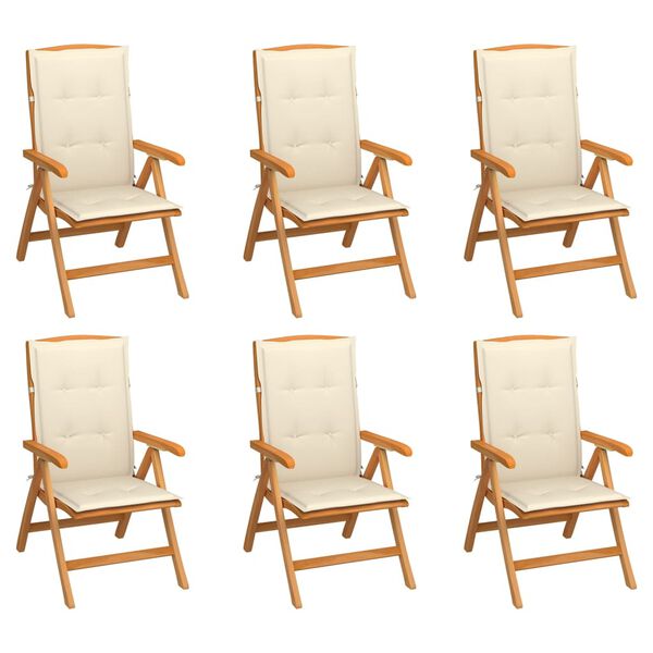 vidaXL Reclining Garden Chairs with Cushions 6 pcs Solid Teak Wood