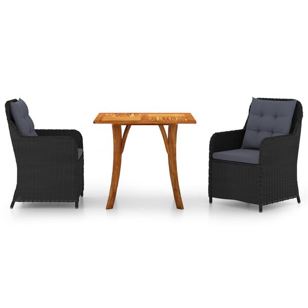 vidaXL 3 Piece Garden Dining Set Black
