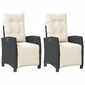 vidaXL Reclining Garden Chairs 2 pcs with Footrest Black Poly Rattan