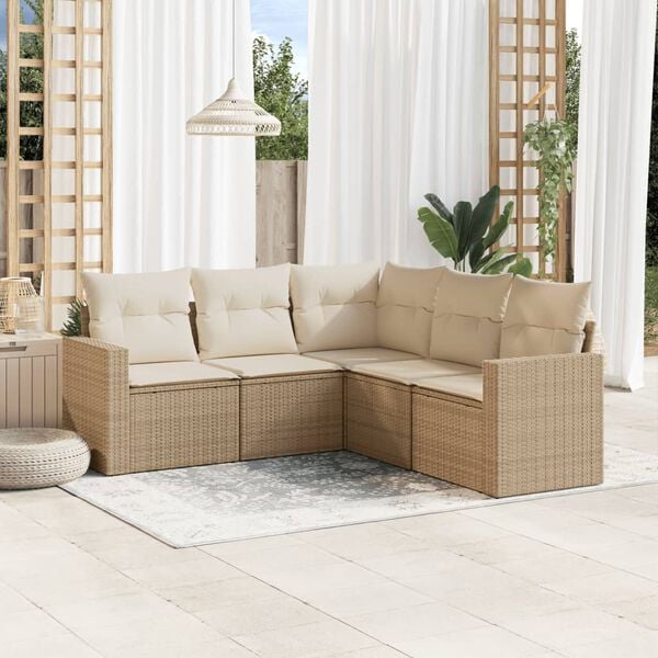 vidaXL 5 Piece Garden Sofa Set with Cushions Beige Poly Rattan