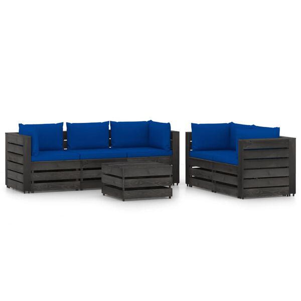 vidaXL 6 Piece Garden Lounge Set with Cushions Grey Impregnated Wood