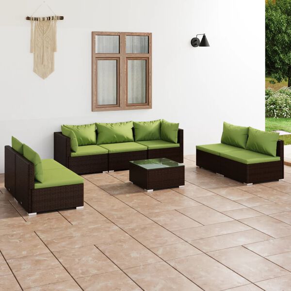 vidaXL 8 Piece Garden Lounge Set with Cushions Poly Rattan Brown
