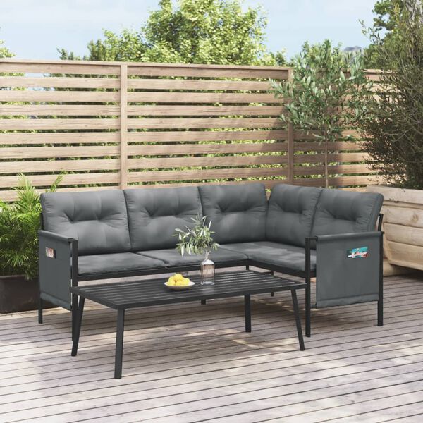 vidaXL Garden Corner Sofa Anthracite Steel and Textilene