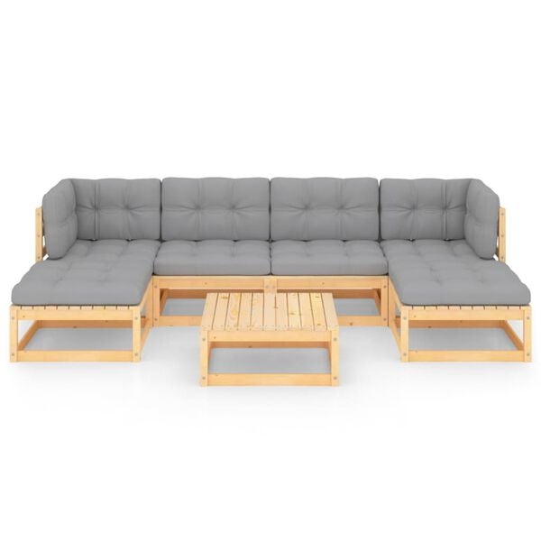 vidaXL 7 Piece Garden Lounge Set with Cushions Solid Pinewood