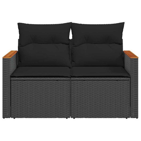 vidaXL Garden Sofa with Cushions 2-Seater Black Poly Rattan