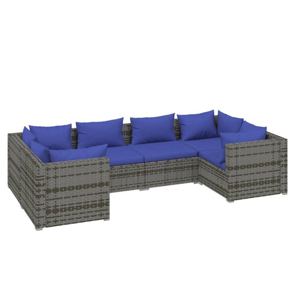vidaXL 6 Piece Garden Lounge Set with Cushions Poly Rattan Grey