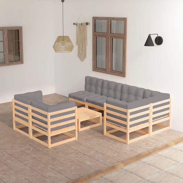 vidaXL 8 Piece Garden Lounge Set with Cushions Solid Pinewood